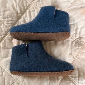 Babushka Blue Wool Kids Slippers